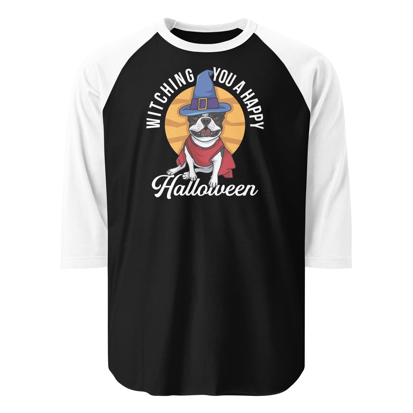 Witching You A Happy Halloween 3/4 Sleeve Raglan Shirt . Black White