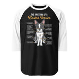 The Anatomy Of A Boston Terrier 3/4 Sleeve Raglan Shirt . Black White