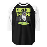 Happy Boston Terrier 3/4 Sleeve Raglan Shirt . Black White