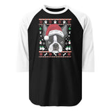 Ugly Christmas Boston Terrier Dog 3/4 Sleeve Raglan Shirt . Black White