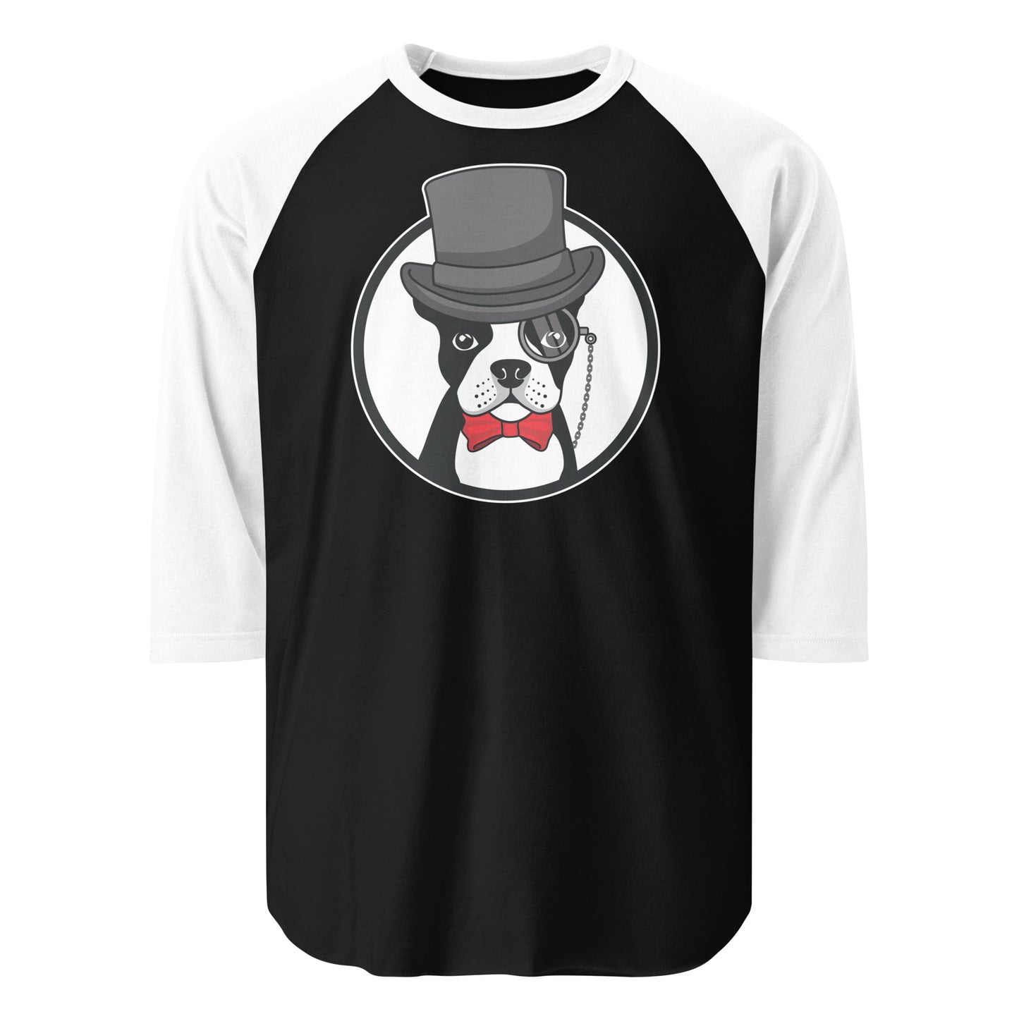 The Gentleman Boston Terrier Dog 3/4 Sleeve Raglan Shirt . Black White