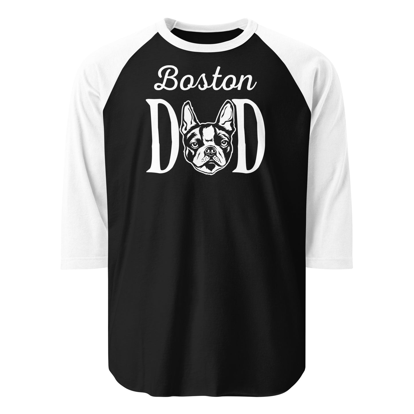 Boston Dad 3/4 Sleeve Raglan Shirt . Black White