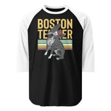Lady Boston Terrier Dog 3/4 Sleeve Raglan Shirt . Black White