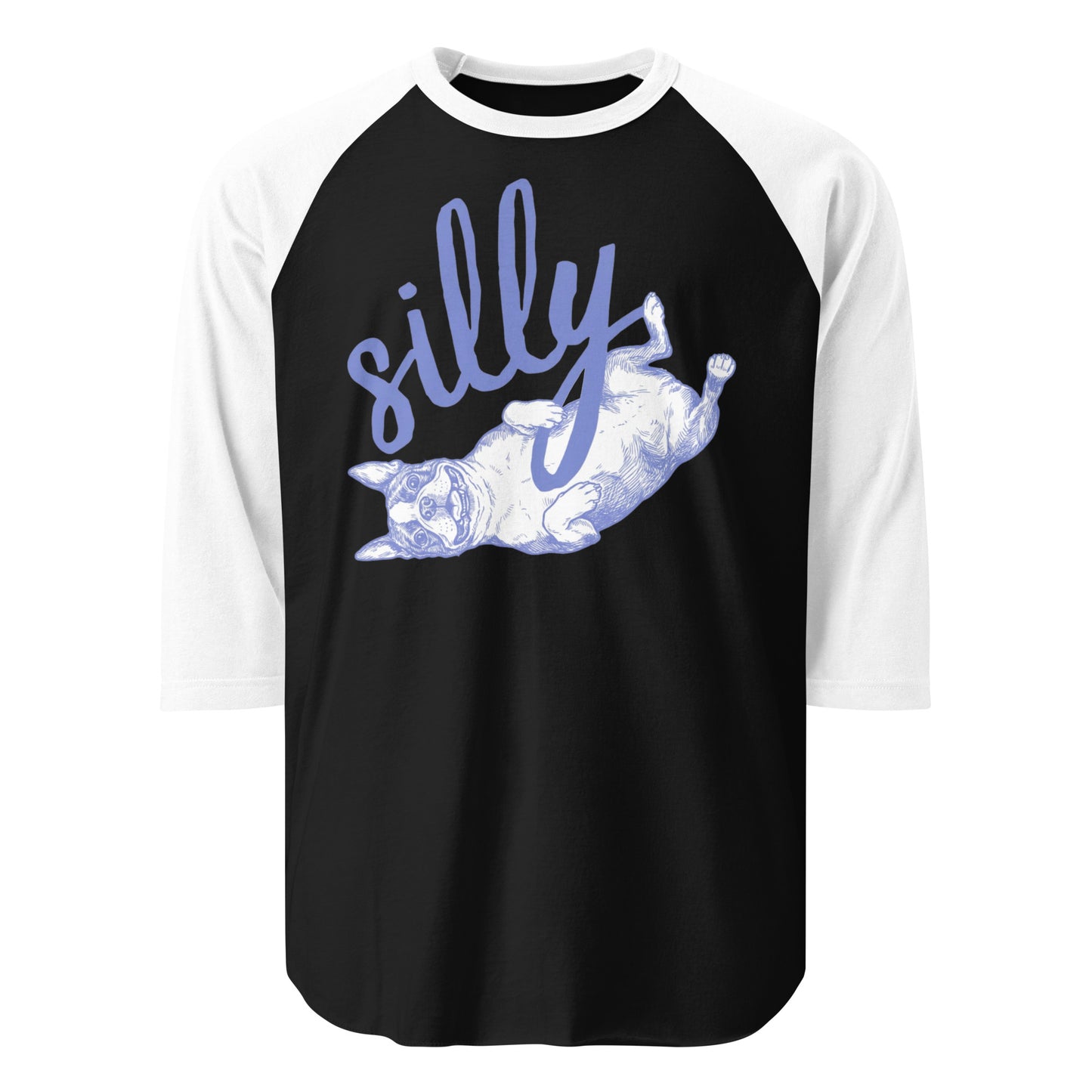 Silly Boston Terrier Dog Upside Down 3/4 Sleeve Raglan Shirt . Black White
