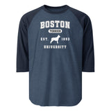 Boston Terrier University EST 1893 3/4 Sleeve Raglan Shirt . Heather Denim Navy