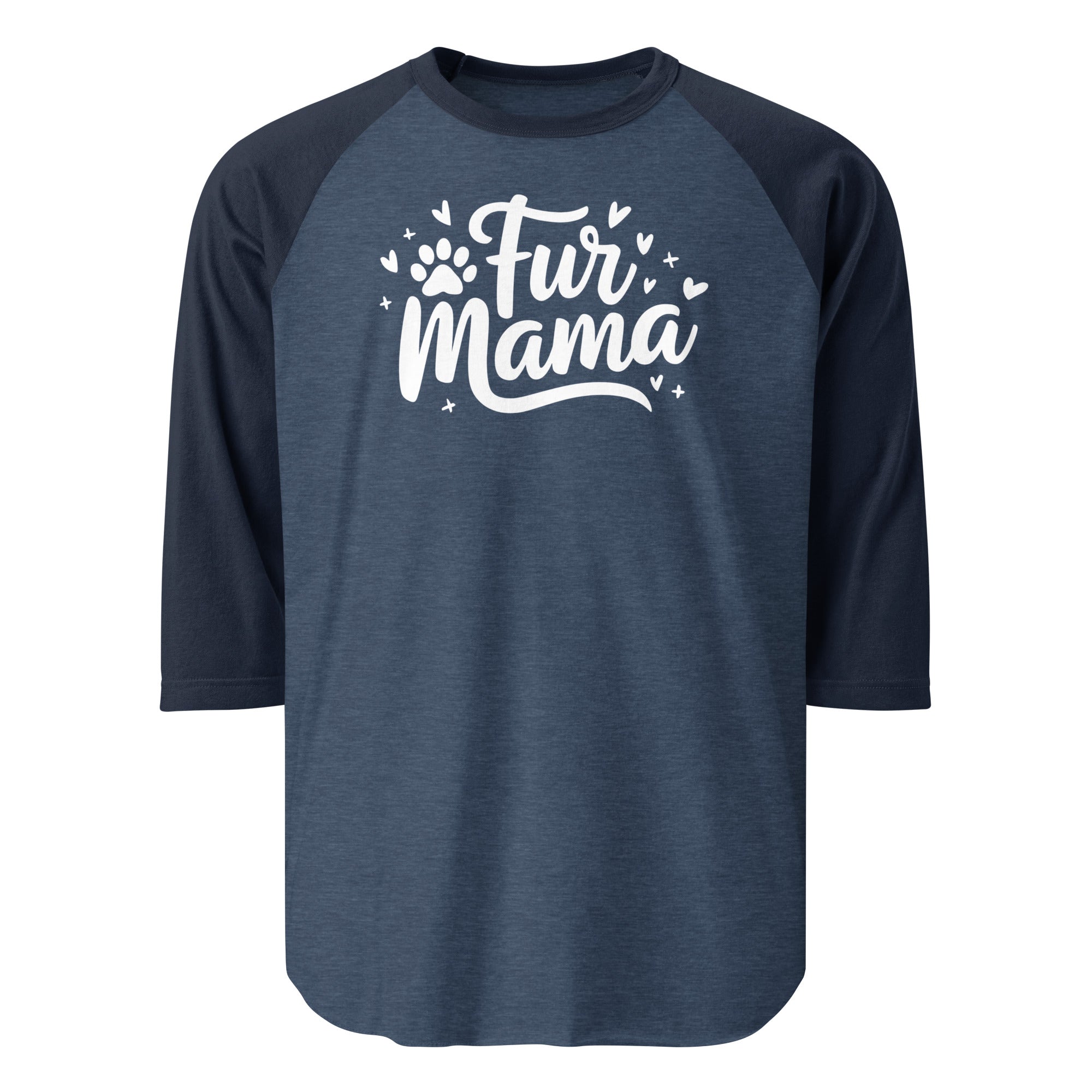 Fur Mama 3/4 Sleeve Raglan Shirt . Heather Denim Navy