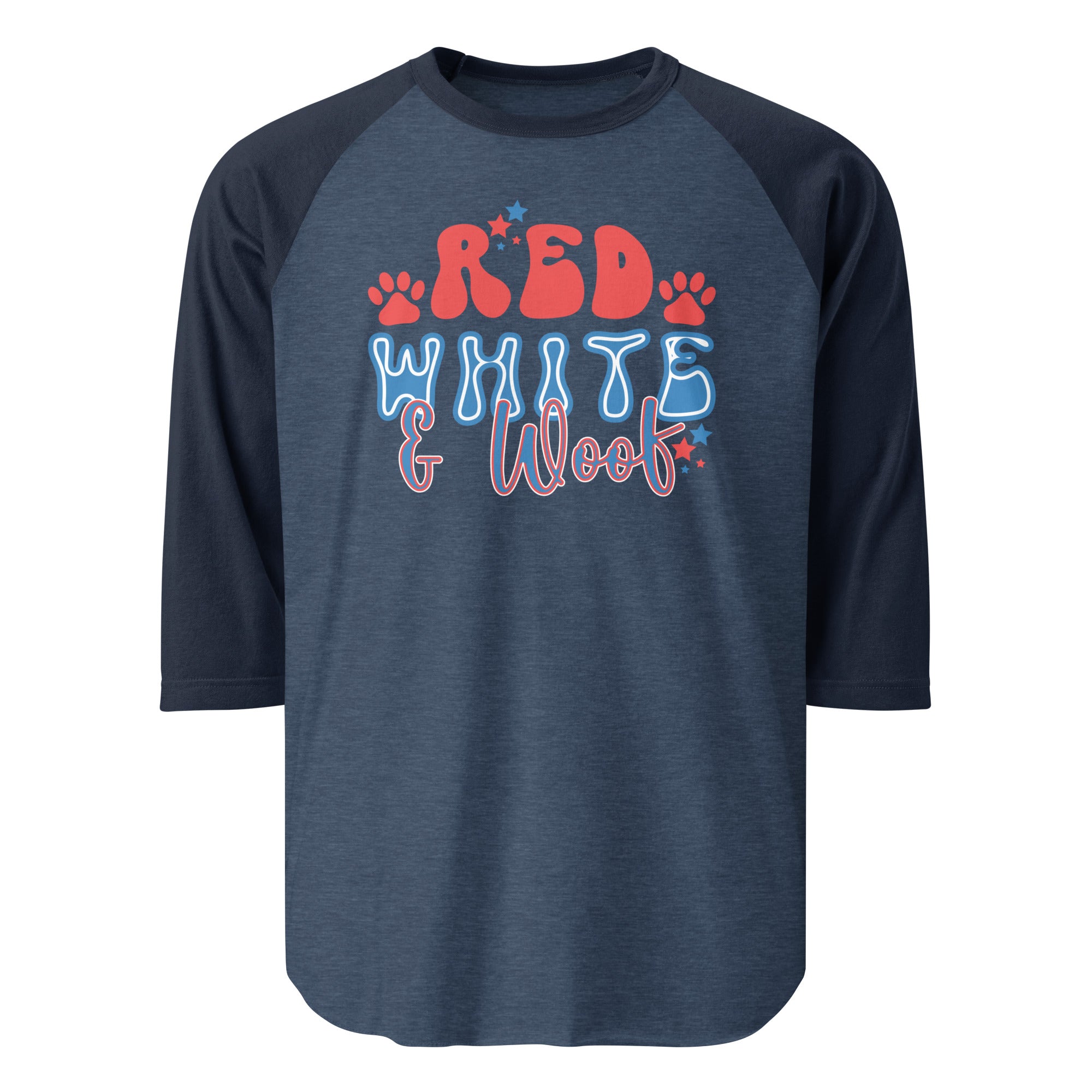 Red White And Woof 3/4 Sleeve Raglan Shirt . Heather Denim Navy
