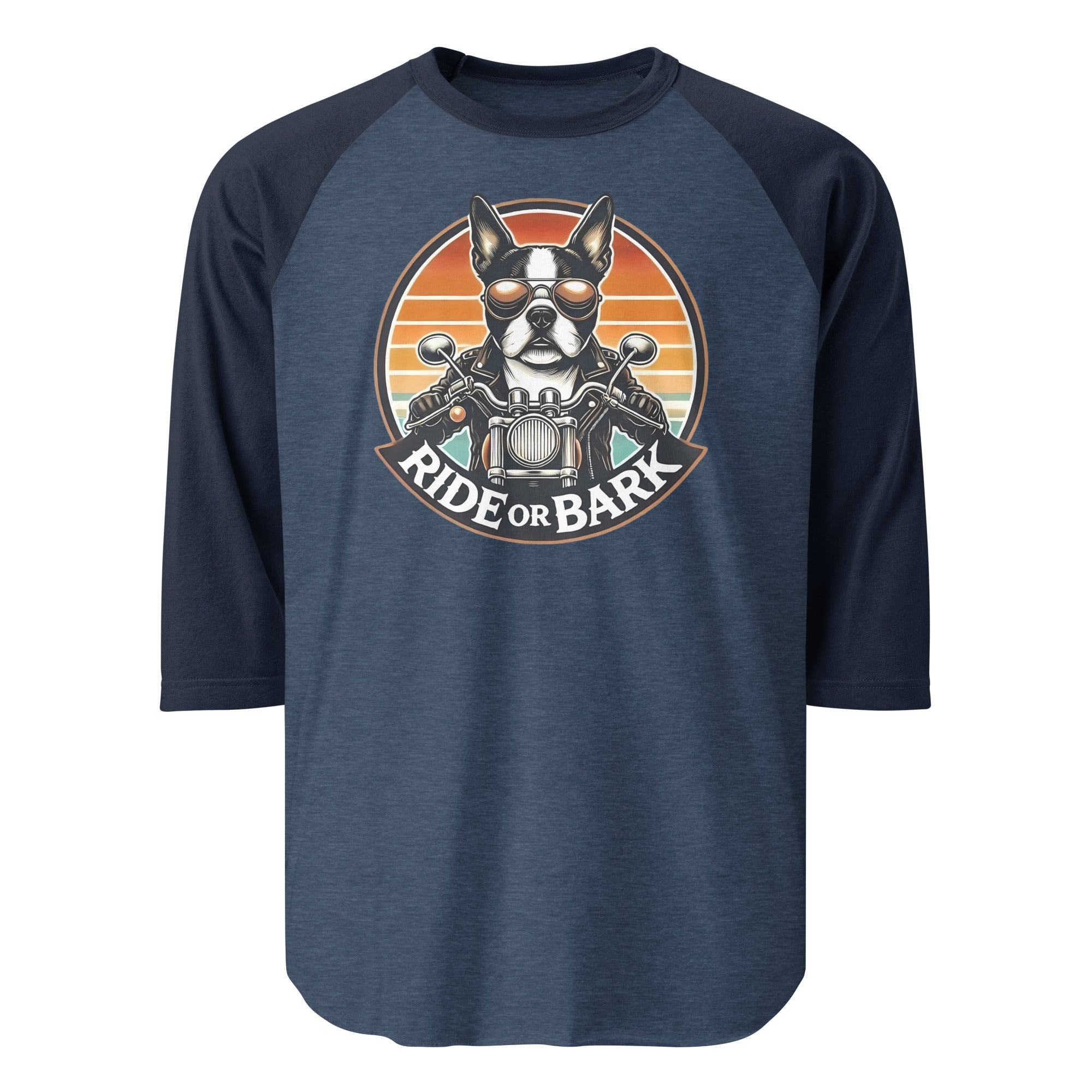 Ride or Bark 3/4 Sleeve Raglan Shirt . Heather Denim Navy