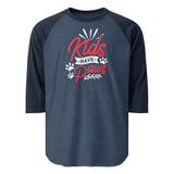 Kids Have Paws 3/4 Sleeve Raglan Shirt . Heather Denim Navy
