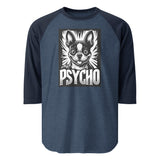 Psycho Boston Terrier Dog 3/4 Sleeve Raglan Shirt . Heather Denim Navy