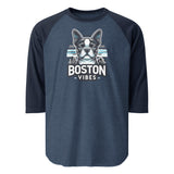 Boston Vibes 3/4 Sleeve Raglan Shirt . Heather Denim Navy