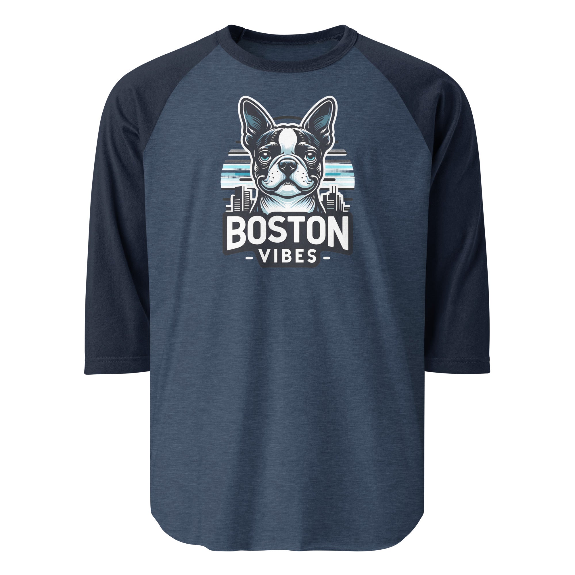 Boston Vibes 3/4 Sleeve Raglan Shirt . Heather Denim Navy