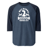 I Was Normal 2 Boston Terriers Ago 3/4 Sleeve Raglan Shirt . Heather Denim Navy