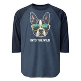 Into The Wild Boston Terrier 3/4 Sleeve Raglan Shirt . Heather Denim Navy