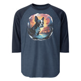 Artistic Representation Of A Boston Terrier 3/4 Sleeve Raglan Shirt . Heather Denim Navy