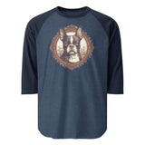 Vintage-Inspired Red Brown Boston Terrier 3/4 Sleeve Raglan Shirt . Heather Denim Navy