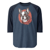 Boston Terrier Red Bandana 3/4 Sleeve Raglan Shirt . Heather Denim Navy
