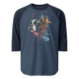 Boston Terrier Art 3/4 Sleeve Raglan Shirt . Heather Denim Navy
