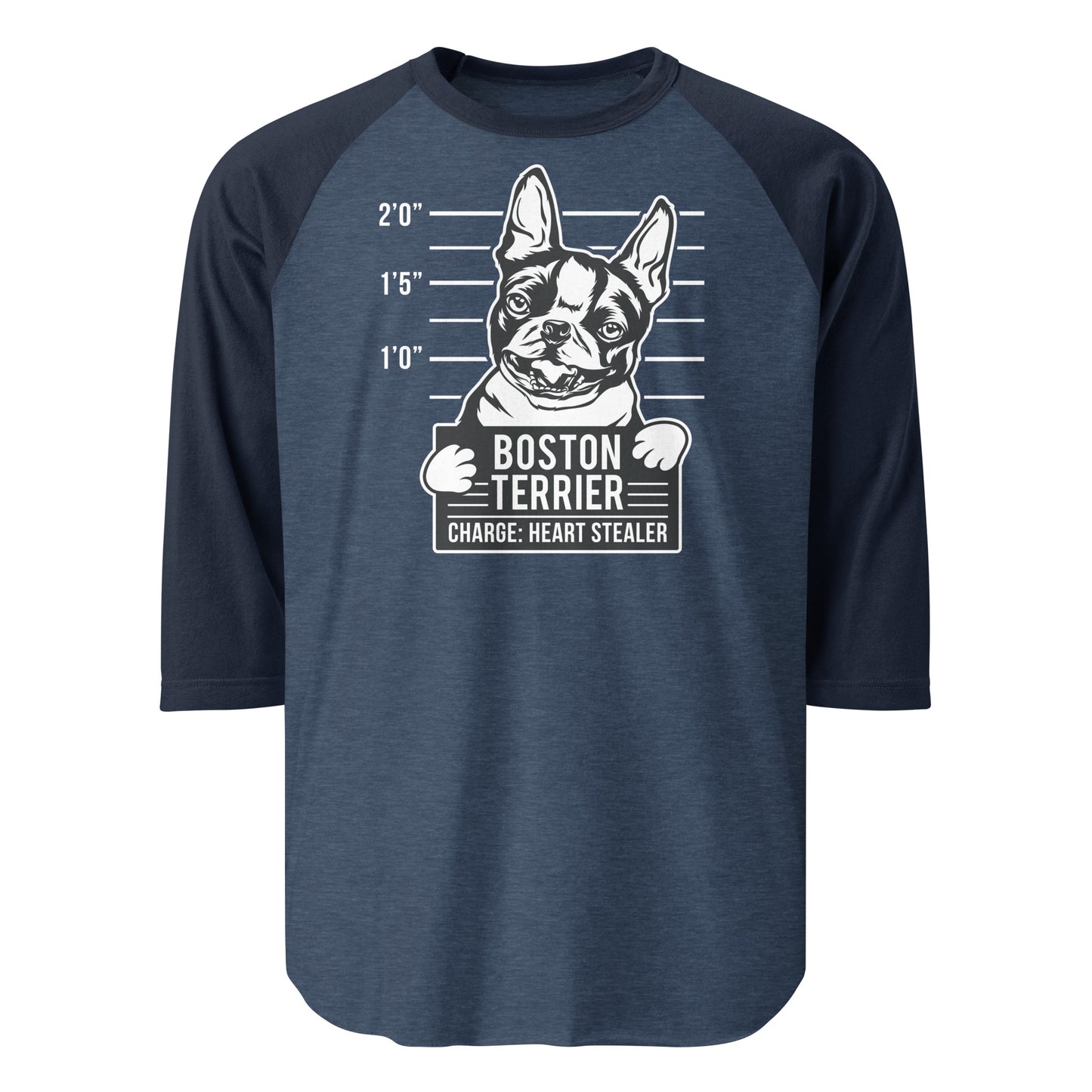 Boston Terrier Heart Stealer 3/4 Sleeve Raglan Shirt . Heather Denim Navy
