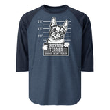 Boston Terrier Heart Stealer 3/4 Sleeve Raglan Shirt . Heather Denim Navy