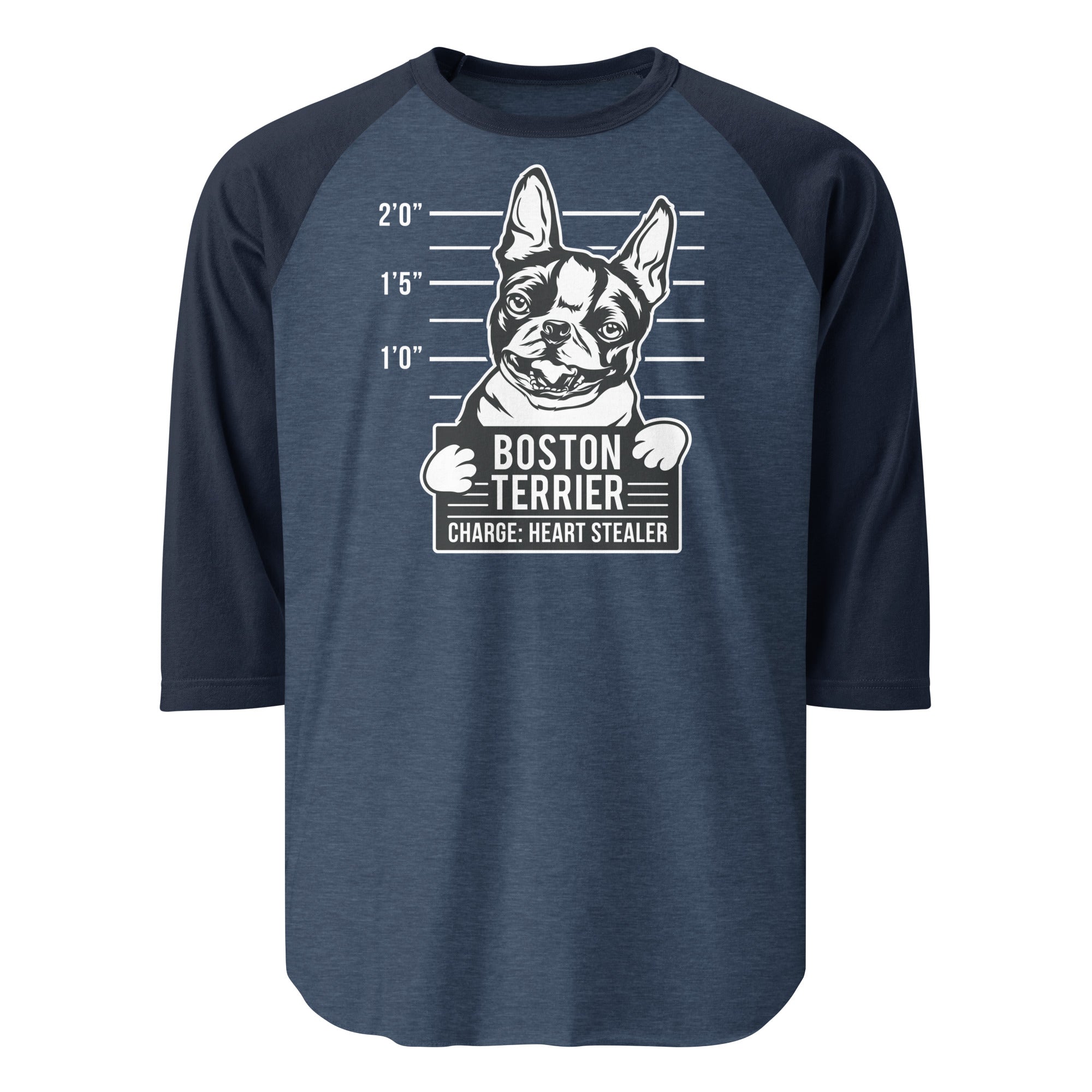 Boston Terrier Heart Stealer 3/4 Sleeve Raglan Shirt . Heather Denim Navy