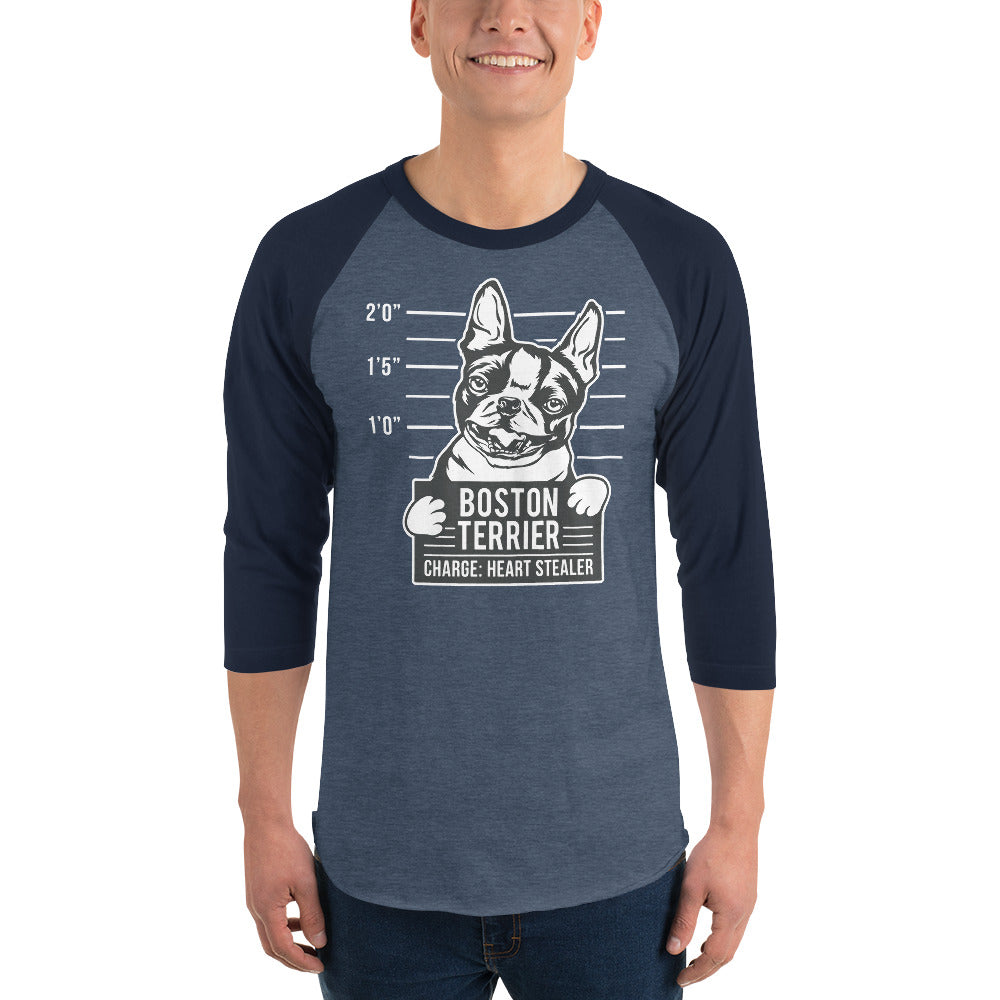 Boston Terrier Heart Stealer 3/4 Sleeve Raglan Shirt .