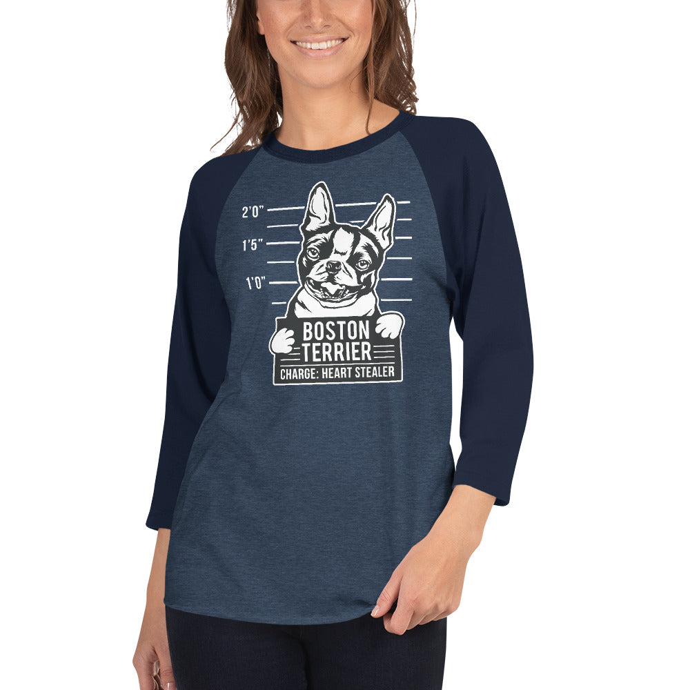 Boston Terrier Heart Stealer 3/4 Sleeve Raglan Shirt .