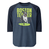 Happy Boston Terrier 3/4 Sleeve Raglan Shirt . Heather Denim Navy