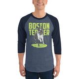 Happy Boston Terrier 3/4 Sleeve Raglan Shirt .