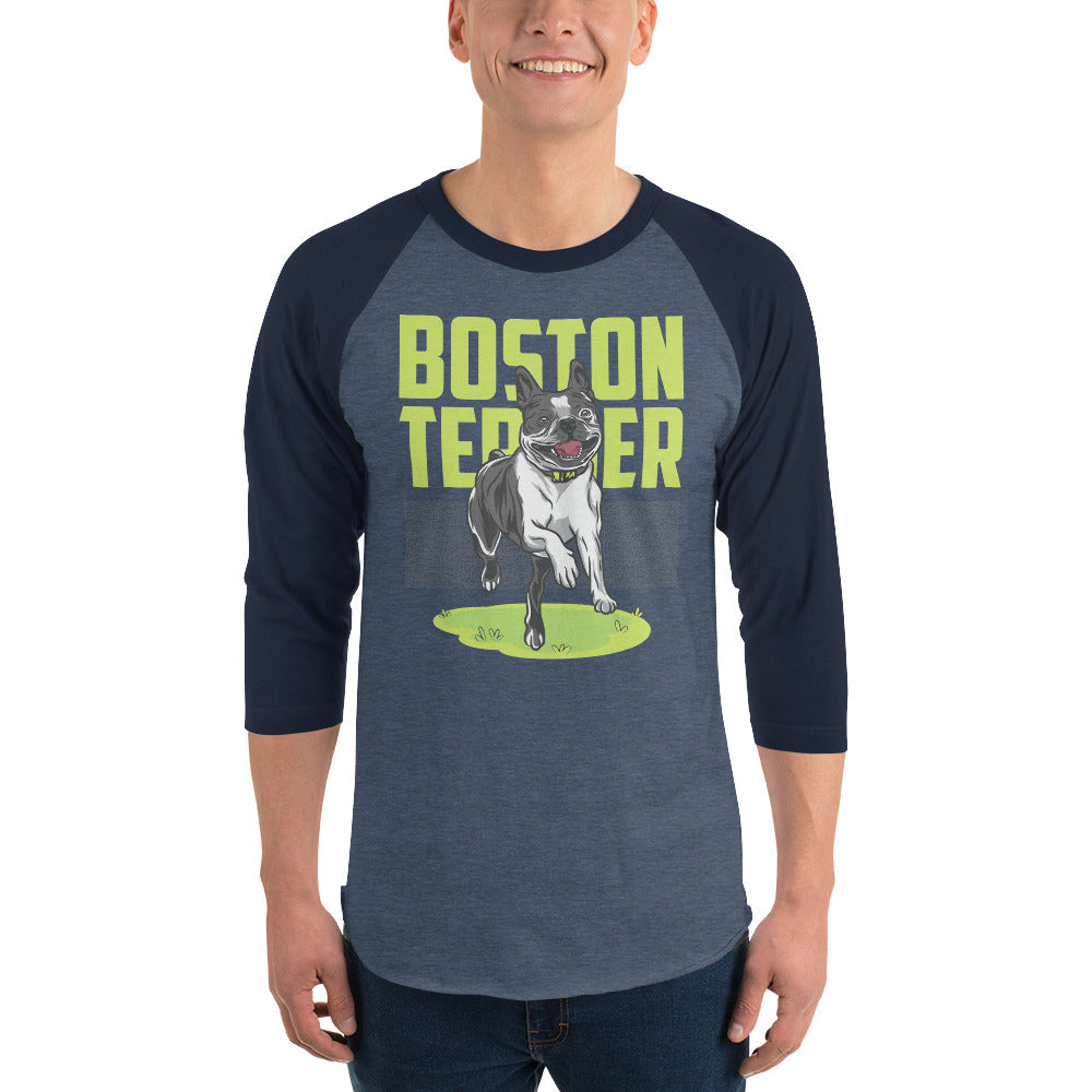 Happy Boston Terrier 3/4 Sleeve Raglan Shirt .