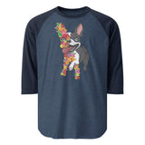 Floral Boston Terrier Dog 3/4 Sleeve Raglan Shirt . Heather Denim Navy