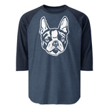 Boston Terrier Dog Face 3/4 Sleeve Raglan Shirt . Heather Denim Navy