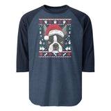 Ugly Christmas Boston Terrier Dog 3/4 Sleeve Raglan Shirt . Heather Denim Navy