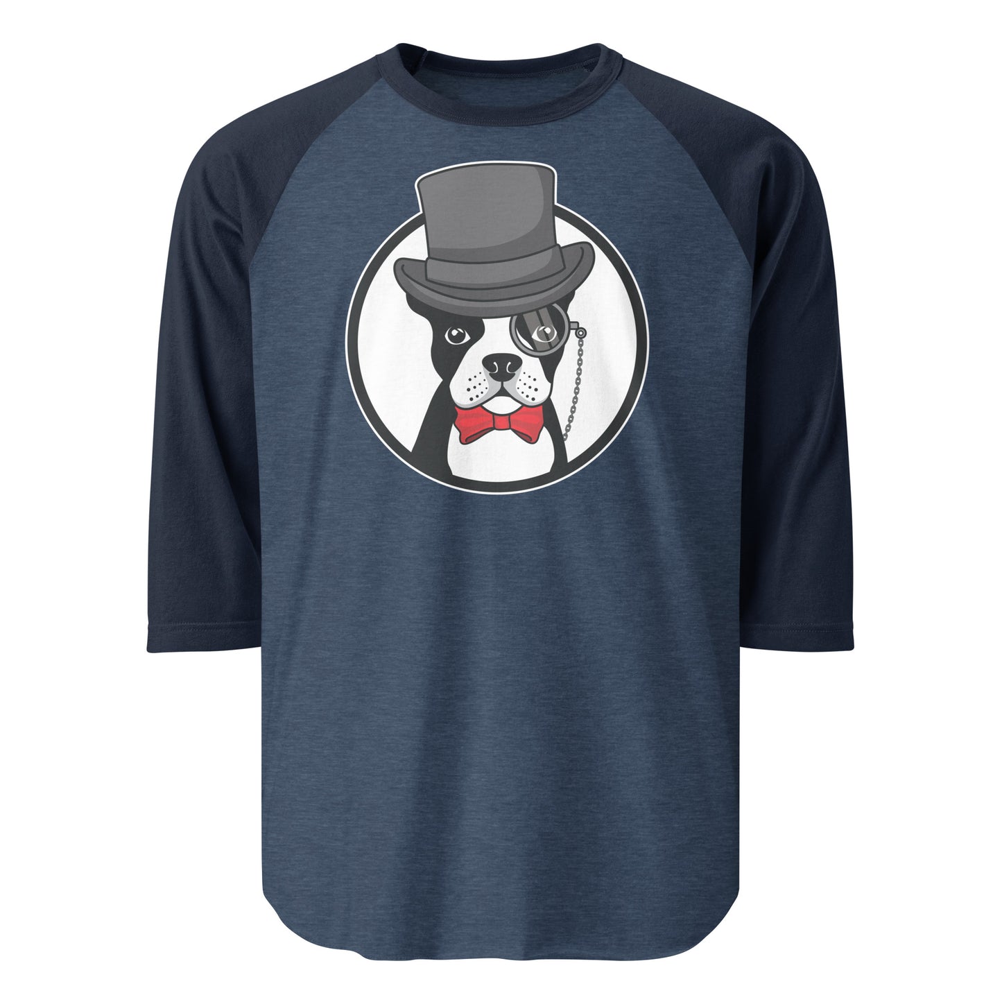 The Gentleman Boston Terrier Dog 3/4 Sleeve Raglan Shirt . Heather Denim Navy