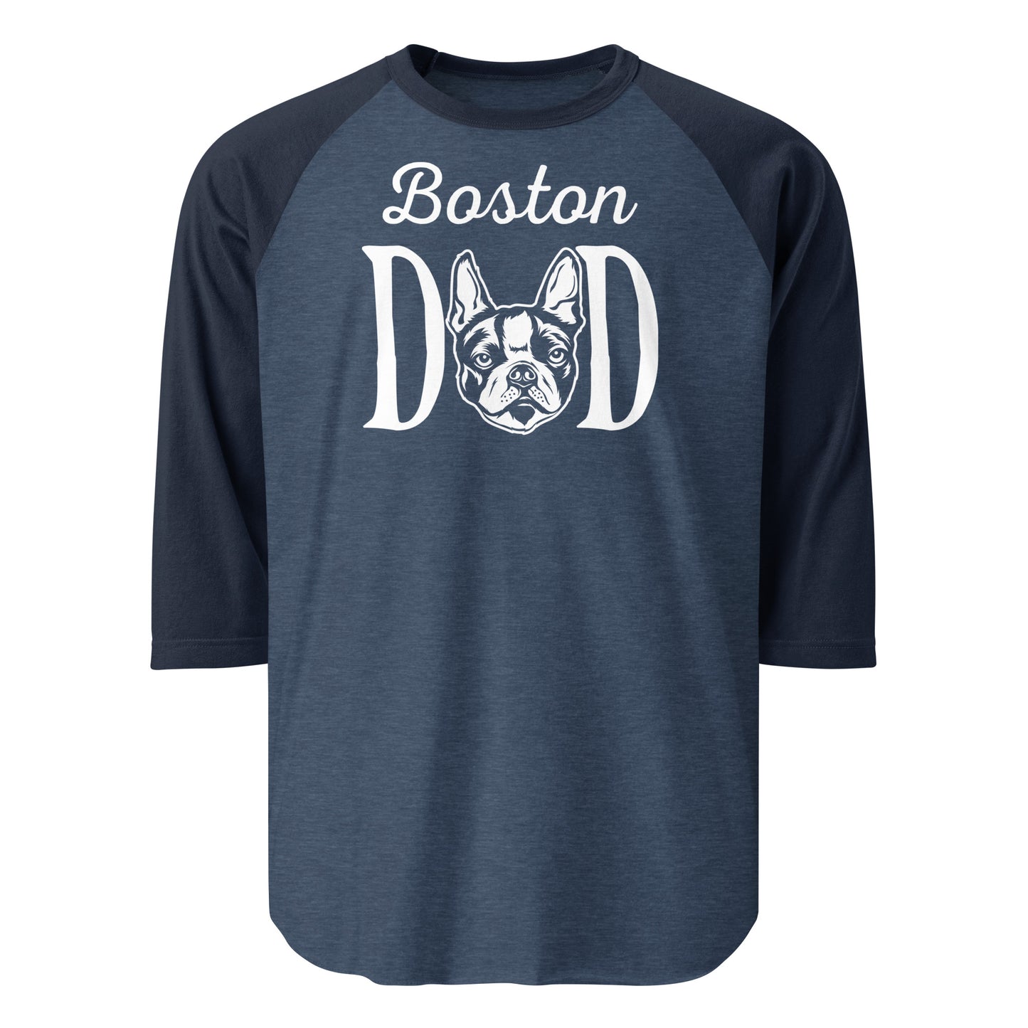 Boston Dad 3/4 Sleeve Raglan Shirt . Heather Denim Navy