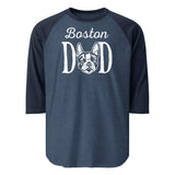 Boston Dad 3/4 Sleeve Raglan Shirt . Heather Denim Navy