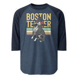 Lady Boston Terrier Dog 3/4 Sleeve Raglan Shirt . Heather Denim Navy