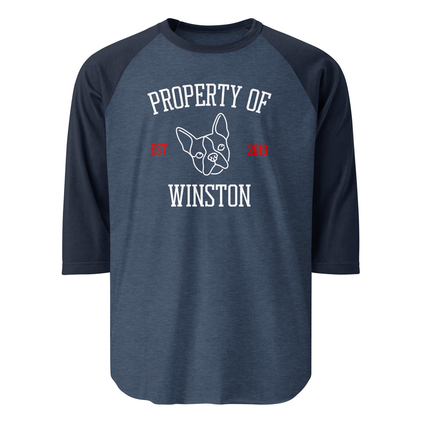 Property Of My Dog Custom Unisex 3/4 Sleeve Raglan Shirt . Heather Denim Navy