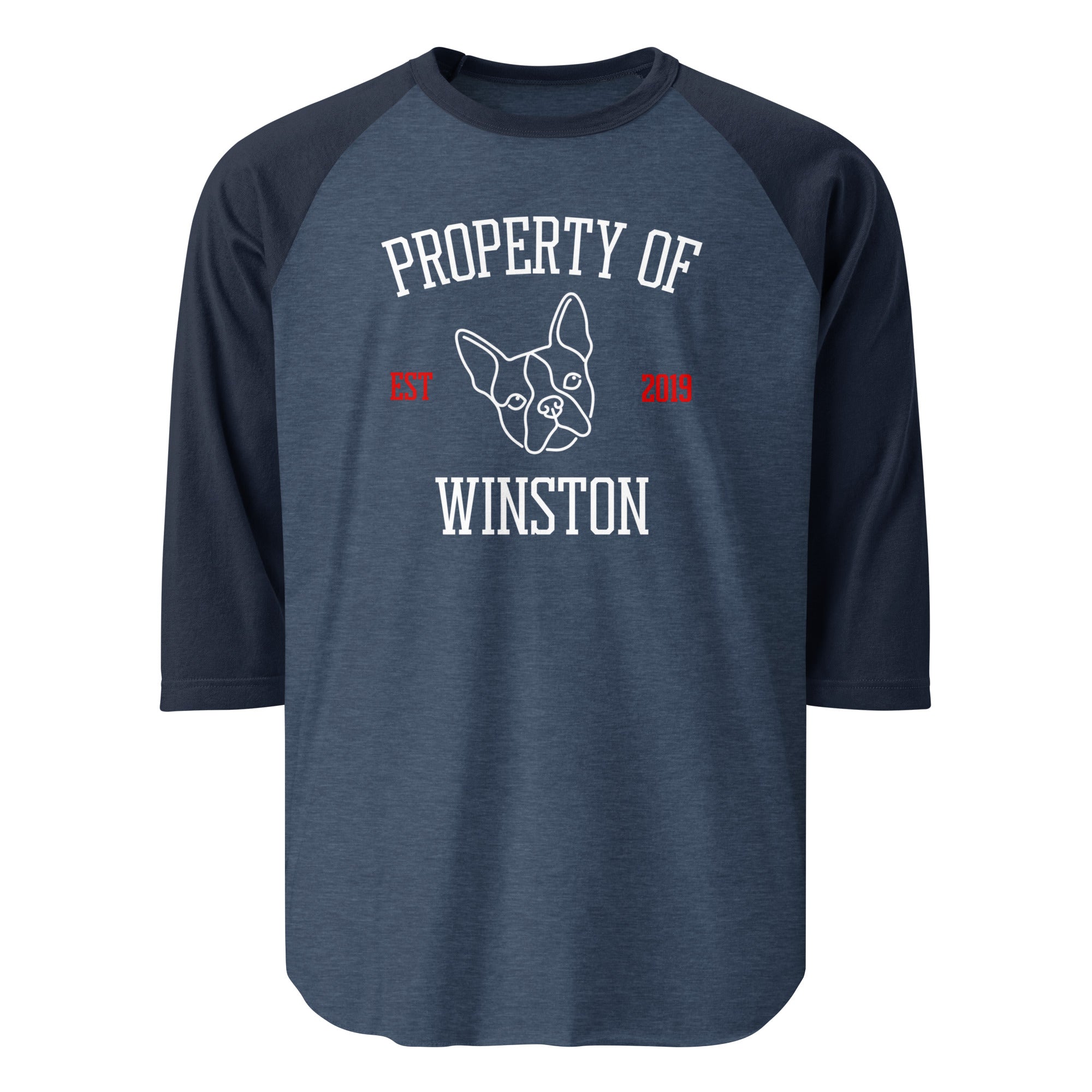 Property Of My Dog Custom Unisex 3/4 Sleeve Raglan Shirt . Heather Denim Navy