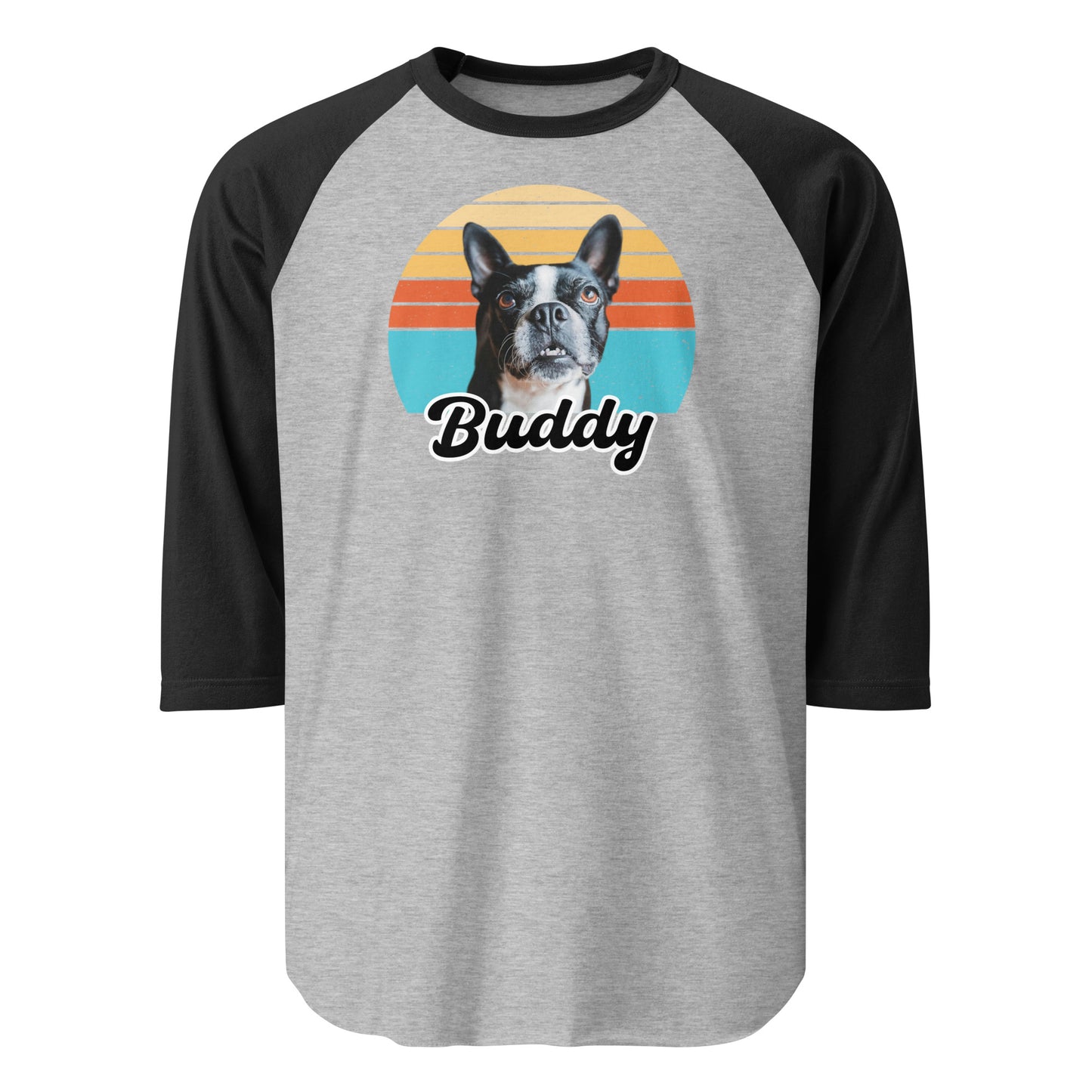 Custom Dog Sunset Vintage Retro Style 3/4 Sleeve Raglan Shirt . Heather Grey Black