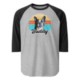 Custom Dog Sunset Vintage Retro Style 3/4 Sleeve Raglan Shirt . Heather Grey Black