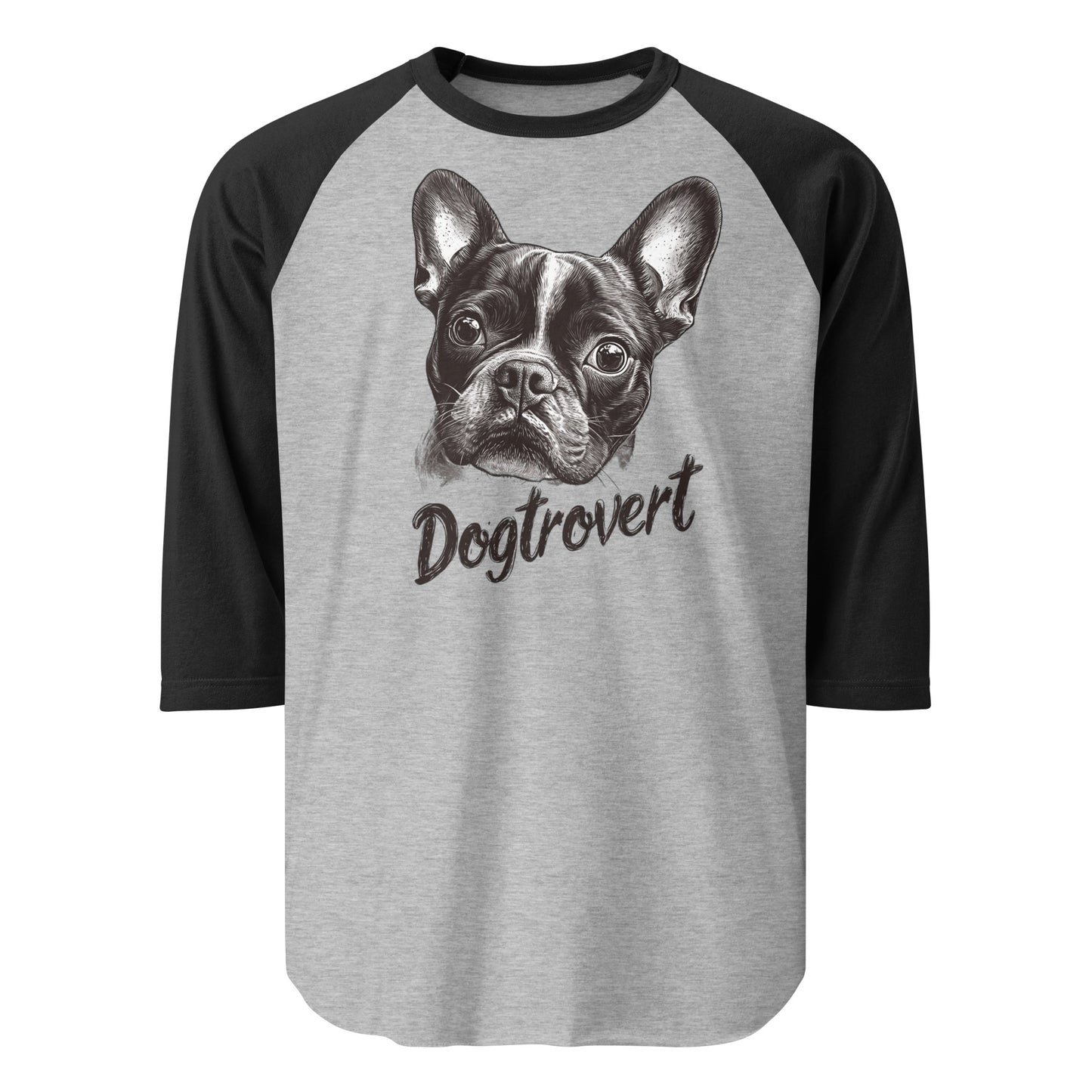 Dogtrovert 3/4 Sleeve Raglan Shirt . Heather Grey Black
