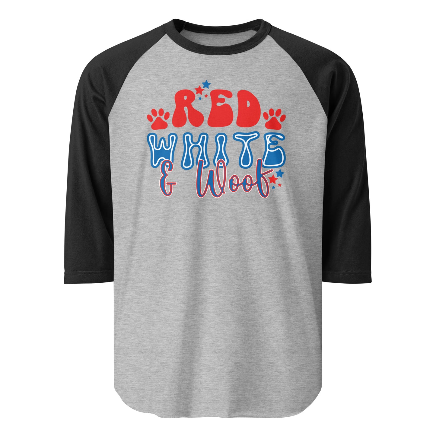 Red White And Woof 3/4 Sleeve Raglan Shirt . Heather Grey Black