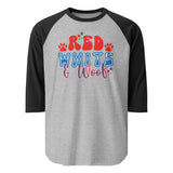 Red White And Woof 3/4 Sleeve Raglan Shirt . Heather Grey Black