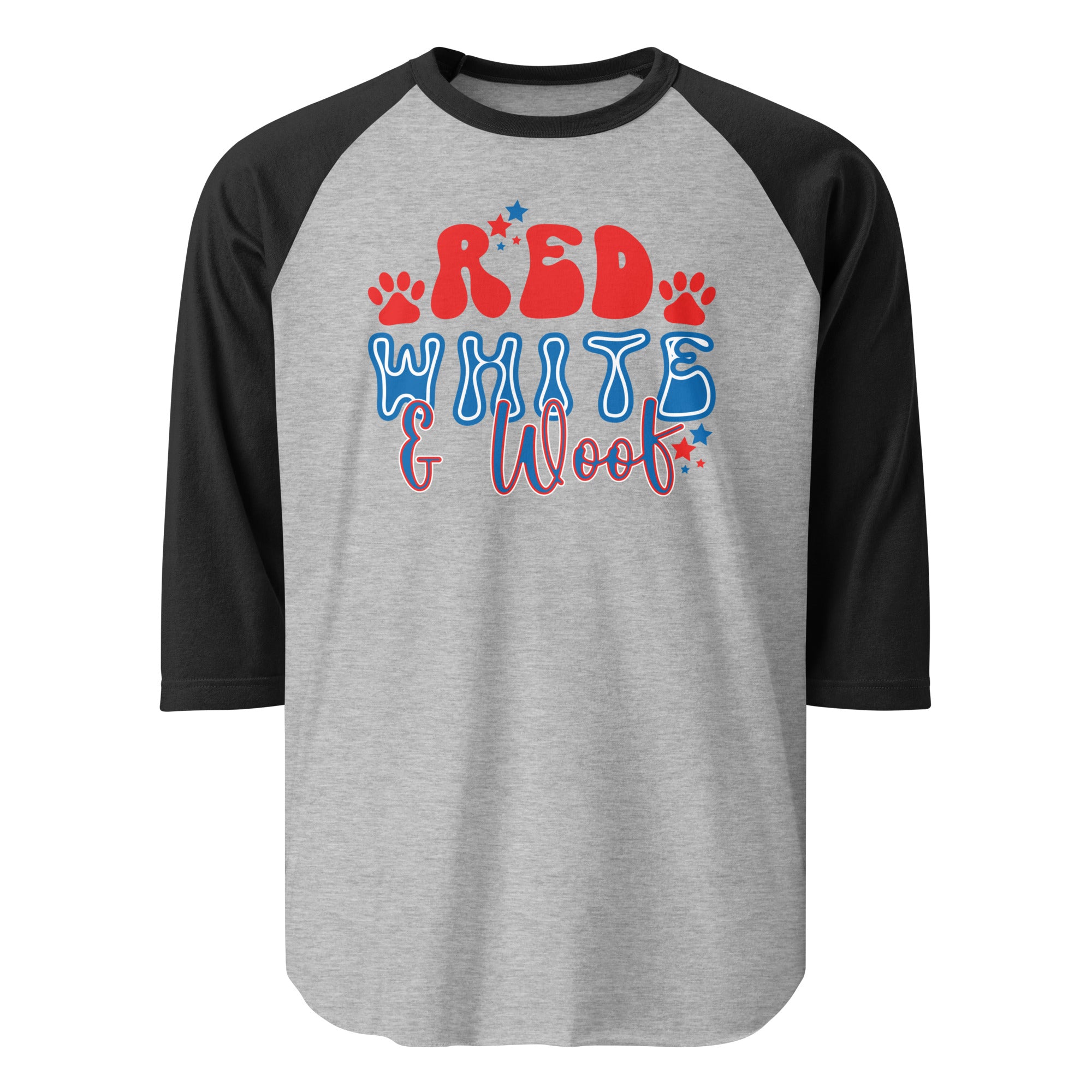 Red White And Woof 3/4 Sleeve Raglan Shirt . Heather Grey Black