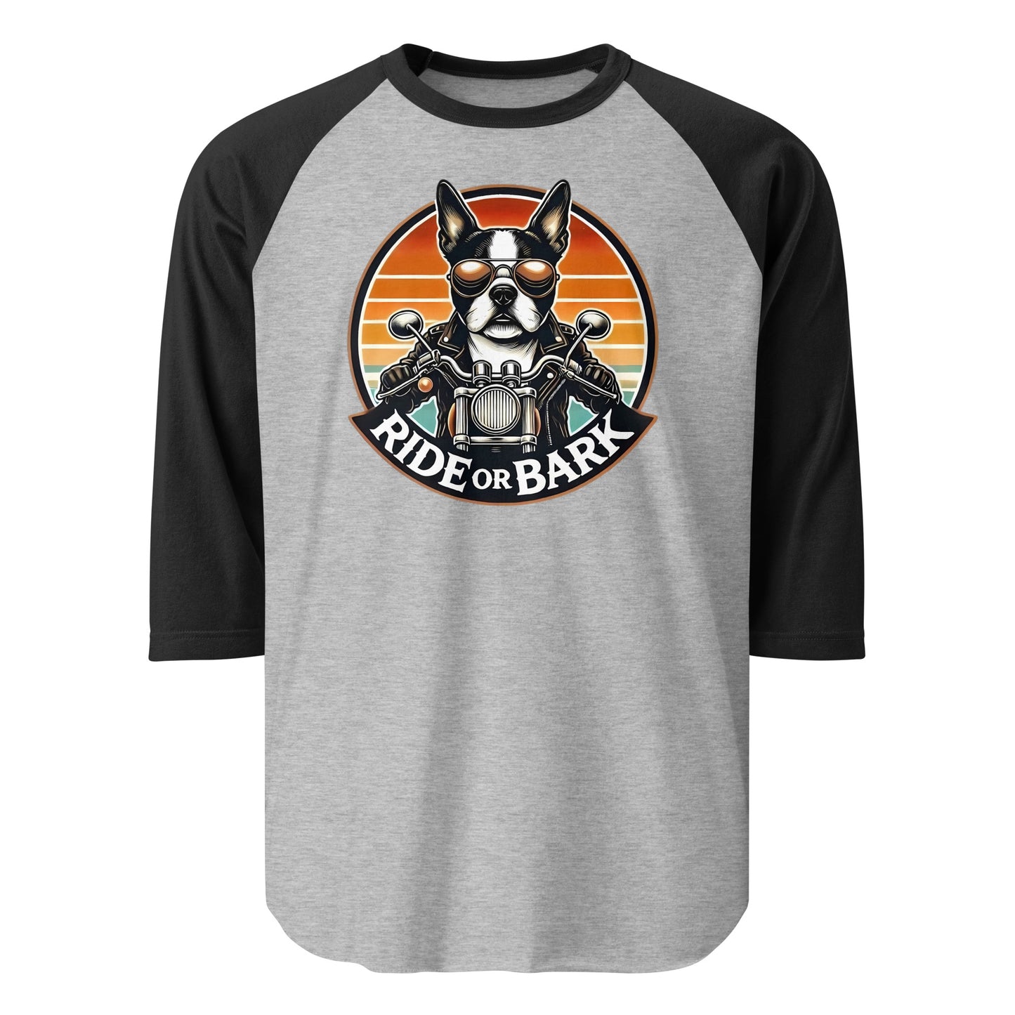Ride or Bark 3/4 Sleeve Raglan Shirt . Heather Grey Black