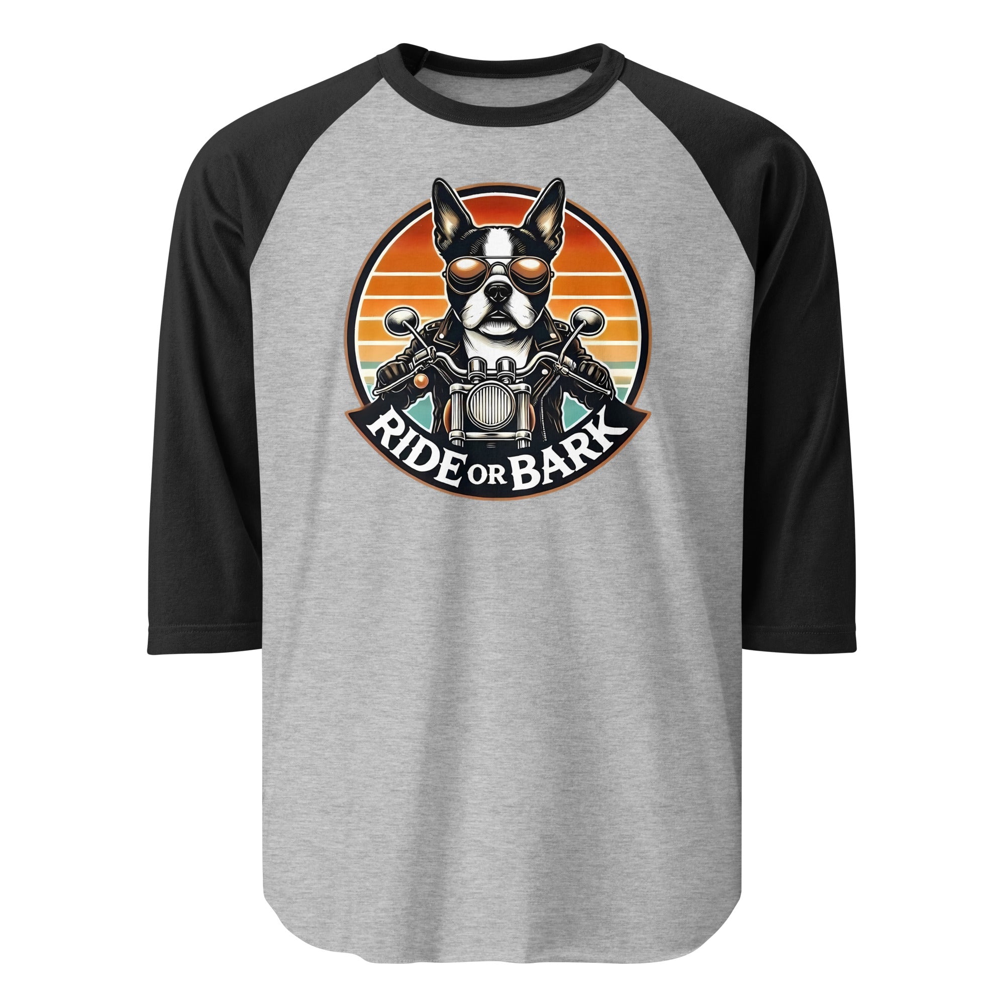 Ride or Bark 3/4 Sleeve Raglan Shirt . Heather Grey Black