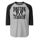 Boston Terror 3/4 Sleeve Raglan Shirt . Heather Grey Black