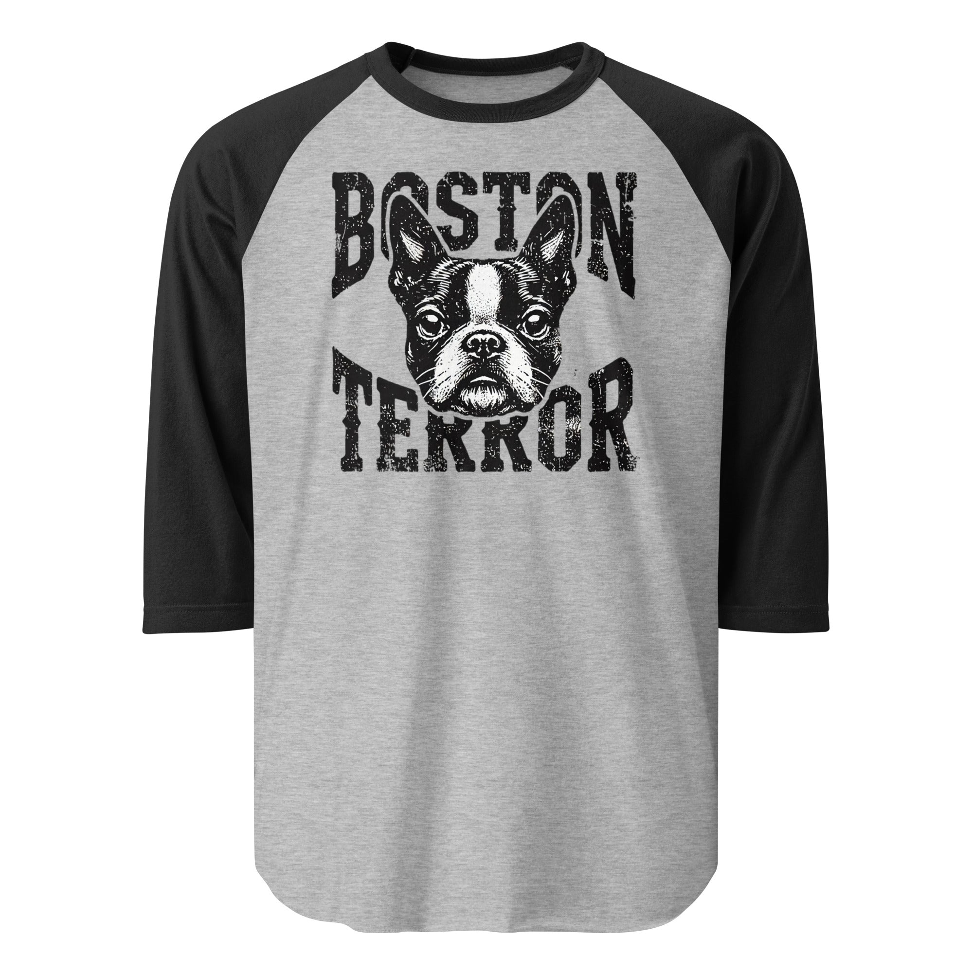 Boston Terror 3/4 Sleeve Raglan Shirt . Heather Grey Black