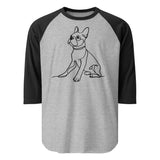 Line Drawn Boston Terrier Dog 3/4 Sleeve Raglan Shirt . Heather Grey Black